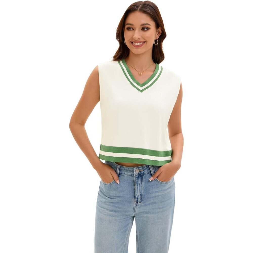 Womens Sleeveless Cropped Sweater Vest Knit V Neck Loose Fit Tank Top - Picture 6 of 6